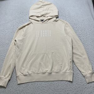 Il Sarto Milano Mens Large Fleece Lined Cream Beige White Logo Hoodie Sweatshirt